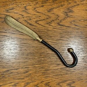 Vintage Brass & Black Feather Boot Puller GUC Old World Cottagecore Renfair
